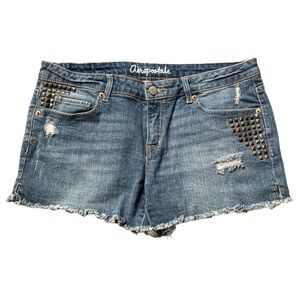 Aeropostale Distressed Denim Midi Studded Shorts - 10